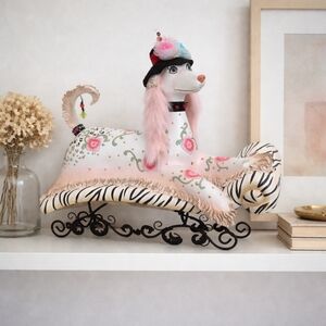 🐩 Whimsical Hand-Painted Poodle Chaise Lounge Sculpture | Shabby Chic Glam Deco